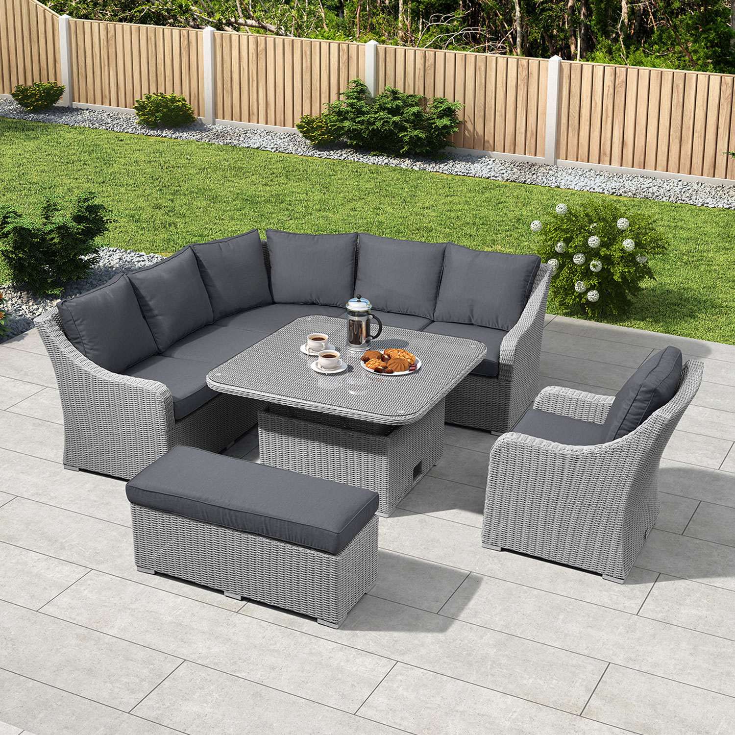 harper casual dining corner sofa set with firepit table